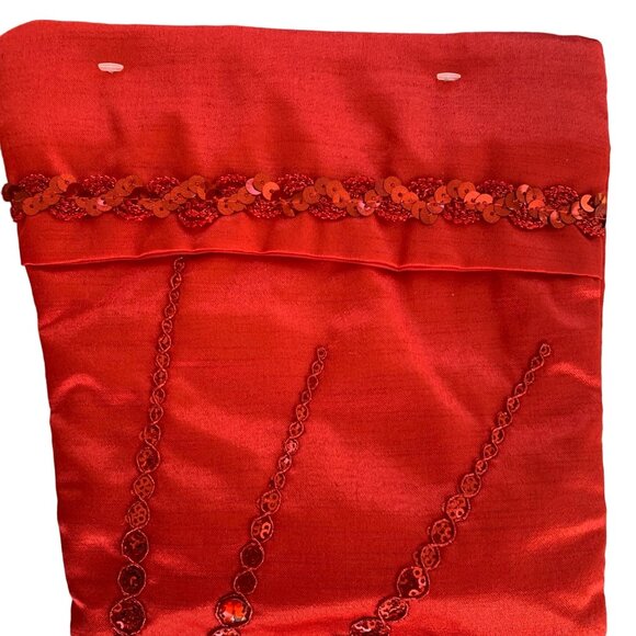 Winter Wonder Red Christmas Stockings Set 2 Satin Love Couple Sequin Starburst - Picture 4 of 11